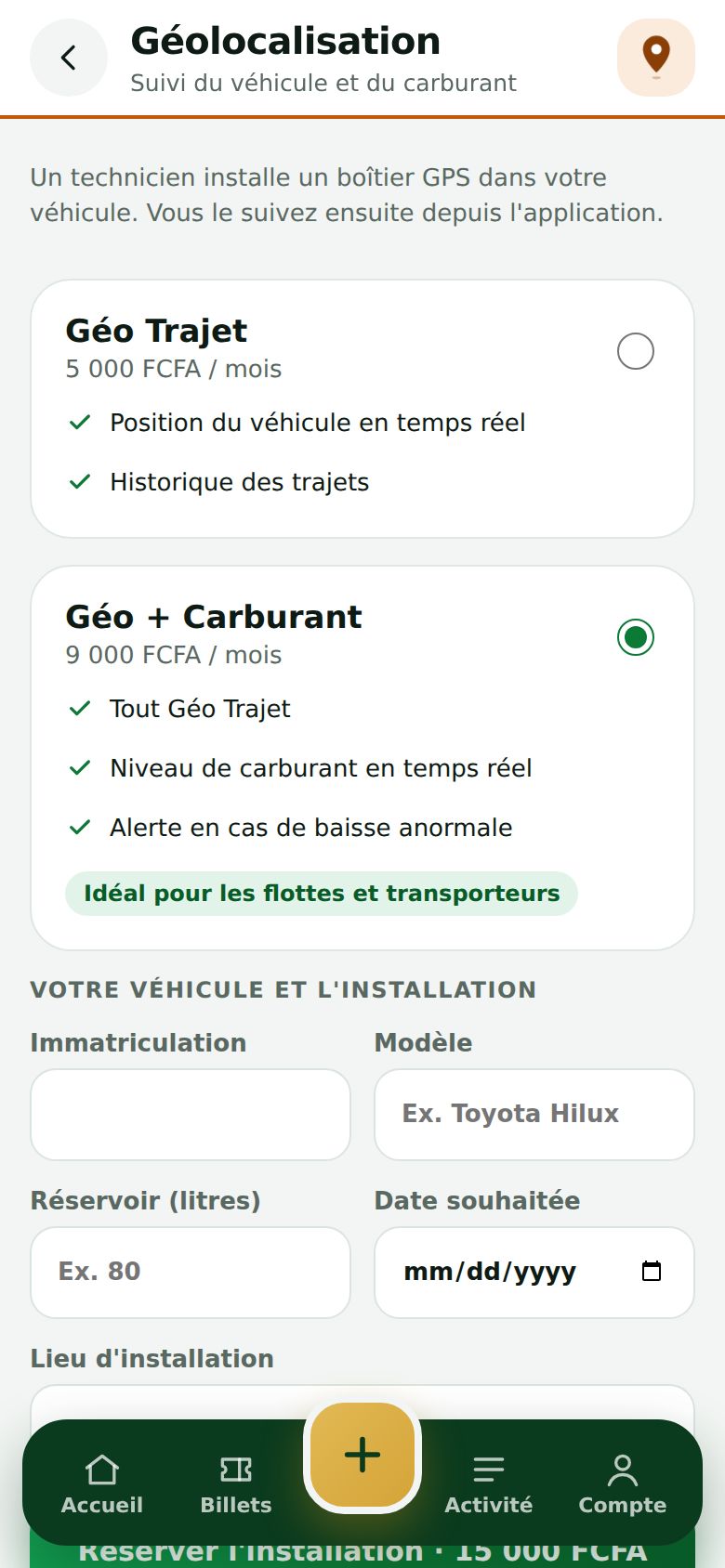 Écran de suivi GPS et carburant